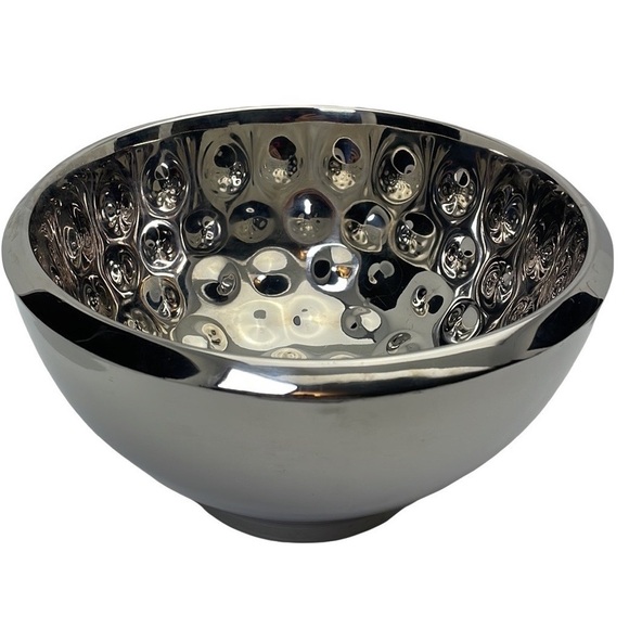 Hammered Metal Double Wall Round Decorative Bowl 9” x 5.5” - Picture 1 of 9